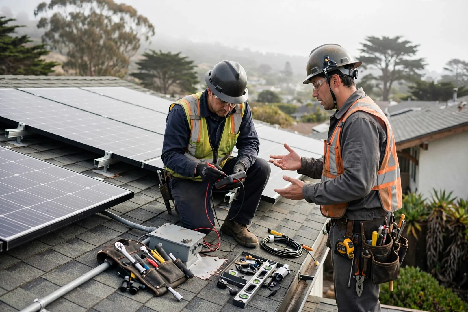 Off-grid solar battery bank and inverter wiring in Santa Cruz home