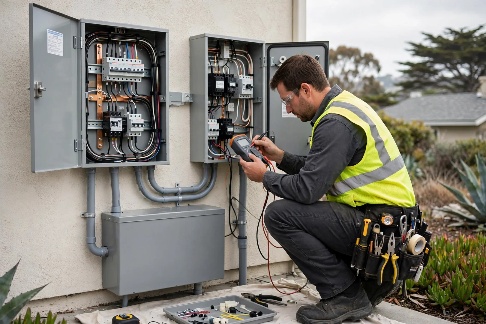 Labeled critical load panel and transfer switch after Santa Cruz battery install